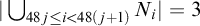 StartAbsoluteValue union Underscript 48 j less than or equals i less than 48 left parenthesis j plus 1 right parenthesis Endscripts upper N Subscript i Baseline EndAbsoluteValue equals 3