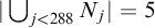 StartAbsoluteValue union Underscript j less than 288 Endscripts upper N Subscript j Baseline EndAbsoluteValue equals 5