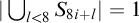 StartAbsoluteValue union Underscript l less than 8 Endscripts upper S Subscript 8 i plus l Baseline EndAbsoluteValue equals 1