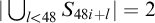 StartAbsoluteValue union Underscript l less than 48 Endscripts upper S Subscript 48 i plus l Baseline EndAbsoluteValue equals 2