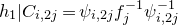 h 1 vertical bar upper C Subscript i comma 2 j Baseline equals psi Subscript i comma 2 j Baseline f Subscript j Superscript negative 1 Baseline psi Subscript i comma 2 j Superscript negative 1