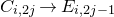 upper C Subscript i comma 2 j Baseline right arrow upper E Subscript i comma 2 j minus 1