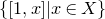 StartSet left bracket 1 comma x right bracket vertical bar x element of upper X EndSet