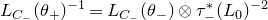 upper L Subscript upper C Sub Subscript minus Baseline left parenthesis theta Subscript plus Baseline right parenthesis Superscript negative 1 Baseline equals upper L Subscript upper C Sub Subscript minus Baseline left parenthesis theta Subscript minus Baseline right parenthesis circled times tau Subscript minus Superscript asterisk Baseline left parenthesis upper L 0 right parenthesis Superscript negative 2