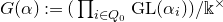 upper G left parenthesis alpha right parenthesis colon equals left parenthesis product Underscript i element of upper Q 0 Endscripts upper G upper L left parenthesis alpha Subscript i Baseline right parenthesis right parenthesis divided by double struck k Superscript times