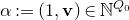 alpha colon equals left parenthesis 1 comma bold v right parenthesis element of double struck upper N Superscript upper Q 0