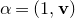 alpha equals left parenthesis 1 comma bold v right parenthesis