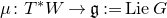 mu colon upper T Superscript asterisk Baseline upper W right arrow German g colon equals upper L i e upper G