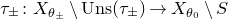 tau Subscript plus or minus Baseline colon upper X Subscript theta Sub Subscript plus or minus Subscript Baseline minus upper U n s left parenthesis tau Subscript plus or minus Baseline right parenthesis right arrow upper X Subscript theta 0 Baseline minus upper S