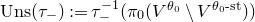 upper U n s left parenthesis tau Subscript minus Baseline right parenthesis colon equals tau Subscript minus Superscript negative 1 Baseline left parenthesis pi 0 left parenthesis upper V Superscript theta 0 Baseline minus upper V Superscript theta 0 hyphen normal s normal t Baseline right parenthesis right parenthesis