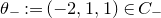 theta Subscript minus Baseline colon equals left parenthesis negative 2 comma 1 comma 1 right parenthesis element of upper C Subscript minus