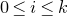 0 less than or equals i less than or equals k