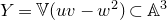 upper Y equals double struck upper V left parenthesis u v minus w squared right parenthesis subset of double struck upper A cubed