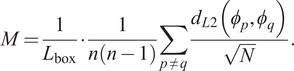 upper M equals 1 Lbox dot 1 nn minus 1 sigma summation p not equals qdL 2 phi p phi qN period
