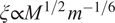 xi proportional to upper M 1 slash 2 m minus 1 slash 6