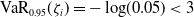 normal upper V normal a normal upper R Subscript 0.95 Baseline left parenthesis zeta Subscript i Baseline right parenthesis equals minus log left parenthesis 0.05 right parenthesis less than 3