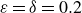 epsilon equals delta equals 0.2