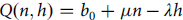 upper Q left parenthesis n comma h right parenthesis equals b 0 plus mu n minus lamda h
