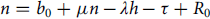 n equals b 0 plus mu n minus lamda h minus tau plus upper R 0