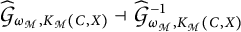 G-hat sub omega sub M comma K sub M (C, X) is left adjoint to G-hat sub omega sub M comma K sub M to the minus 1 power (C, X)