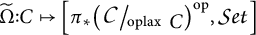 Omega tilde colon C maps to [pi sub asterisk (C forward slash oplax C) super o p , S e t]