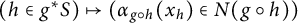 (h in g super star S) maps to (alpha sub g circle h (x sub h) in N (g circle h))