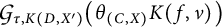 Script G sub tau comma K (D comma X prime) of (theta sub (C comma X) K (f comma v))