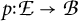 Mathematical equation p colon script E right arrow script B.