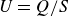 upper U equals upper Q divided by upper S