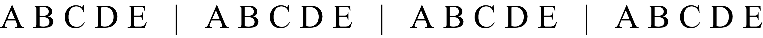 The text displays the sequence ABCDE repeated four times.