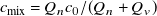 c Subscript mix Baseline equals upper Q Subscript n Baseline c 0 divided by left parenthesis upper Q Subscript n Baseline plus upper Q Subscript v Baseline right parenthesis