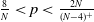 StartFraction 8 Over upper N EndFraction less than p less than StartFraction 2 upper N Over left parenthesis upper N minus 4 right parenthesis Superscript plus Baseline EndFraction