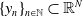 left brace y Subscript n Baseline right brace Subscript n element of double struck upper N Baseline subset of double struck upper R Superscript upper N