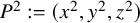 upper P squared colon equals left parenthesis x squared comma y squared comma z squared right parenthesis