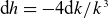 normal d h equals minus 4 normal d k divided by k cubed