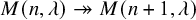 upper M left parenthesis n comma lamda right parenthesis two headed right arrow upper M left parenthesis n plus 1 comma lamda right parenthesis