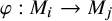 phi colon upper M Subscript i Baseline right arrow upper M Subscript j Baseline