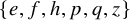 StartSet e comma f comma h comma p comma q comma z EndSet