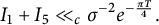 upper I 1 plus upper I 5 much less than Subscript c Baseline sigma Superscript negative 2 Baseline e Superscript minus StartFraction pi upper T Over 4 EndFraction Baseline period