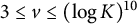 3 less than or equals v less than or equals left parenthesis log upper K right parenthesis Superscript 10