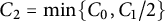upper C 2 equals min left brace upper C 0 comma upper C 1 divided by 2 right brace
