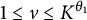 1 less than or equals v less than or equals upper K Superscript theta 1
