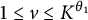 1 less than or equals v less than or equals upper K Superscript theta 1