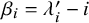 beta Subscript i Baseline equals lamda prime Subscript i Baseline minus i