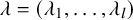 lamda equals left parenthesis lamda 1 comma ellipsis comma lamda Subscript l Baseline right parenthesis