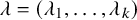 lamda equals left parenthesis lamda 1 comma ellipsis comma lamda Subscript k Baseline right parenthesis