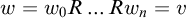 w equals w 0 upper R ellipsis upper R w Subscript n Baseline equals v