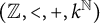 left parenthesis double struck upper Z comma less than comma plus comma k Superscript double struck upper N Baseline right parenthesis
