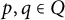 p comma q element of upper Q