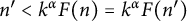 n prime less than k Superscript alpha Baseline upper F left parenthesis n right parenthesis equals k Superscript alpha Baseline upper F left parenthesis n Superscript prime Baseline right parenthesis
